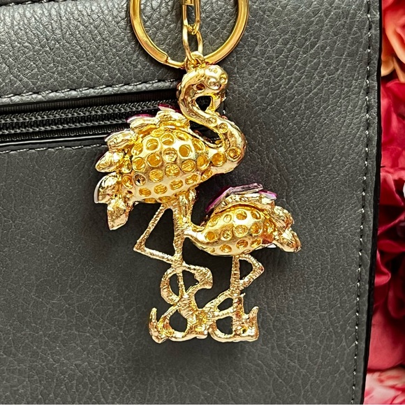 Whimsical Mother Baby Pink Crystal Flamingo Keychain Charm - Picture 9 of 16